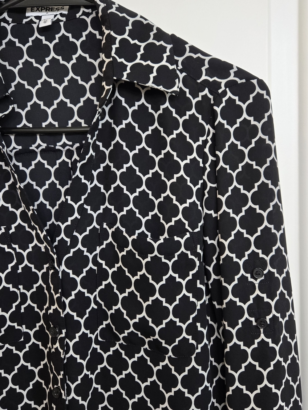 Express Women's Black & White Button-Up Shirt
